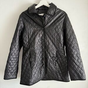 Vintage Black Leather Quilted Jacket Old Money Small